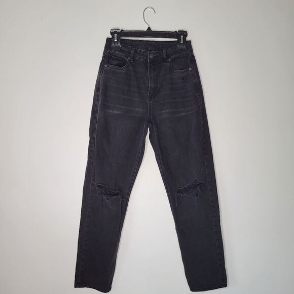 American Eagle Outfitters Black Mom Straight Leg Jeans 2 - Picture 2 of 9
